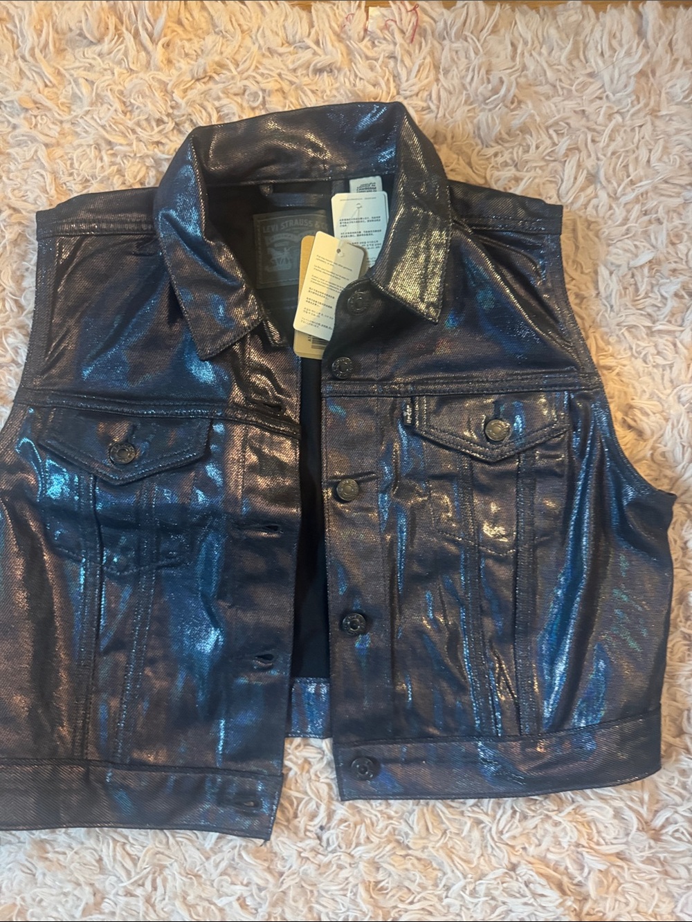 Levi’s Metallic Blue Shimmer Sleeveless Jacket vest